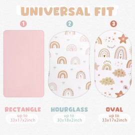 4 Pcs Baby Bassinet Sheets Soft Fitted for Baby Boys Girls Soft Cotton Boho Rainbow Bassinet Sheet Cover Safe Comfort for Standard Bassinet Pads Rectangular Mattress Cradle