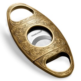 CIGARLOONG Cigar Cutter Stainless Steel Bronze Engraved Double Cut Blade Cigar Guillotine （Color:Gold1)