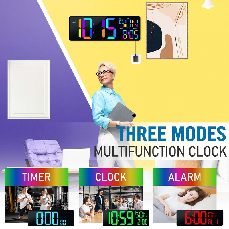 TXL16.5 Digital Wall Clock Large Display, LED Wall Clock RGB