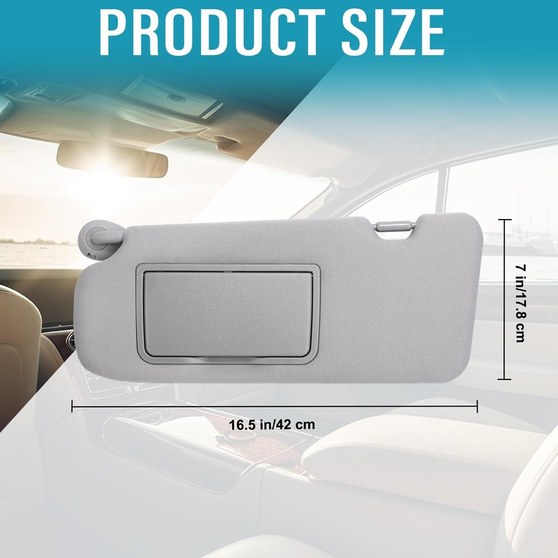 Grey Left Driver Side Sun Visor with Mirror Compatible with