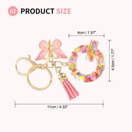 SUIKIHUM Initial Letter Keychains, (10.5cm/4.13" Mini Letter Butterfly KeyChain) Resin Tassel Pendant Car Keychain for Wallet Handbags Backpack, Pink (Q)