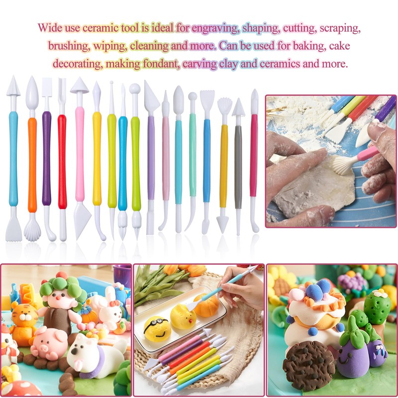 RFYTDCF 17 Piece Fondant Tool Set, Double Head Modelling Tool
