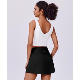 PINSPARK Tennis Skirts for Women V-Waisted Athletic Skort Quick Dry Golf Skirts with 2 Pockets Shorts, Black XS