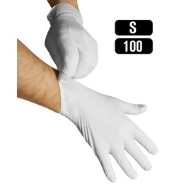 KMINA - Nitrile Gloves SMALL White (x1 Pack 100 units), Powder Free Nitrile Disposable Gloves, Small Gloves Latex Free, Multi-Purpose Gloves Ambidextrous (LATEX FREE GLOVES)