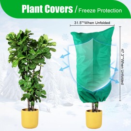 Garden Plant Protection Frost Covers, 4-Pack Reusable Freeze Protection Bags with Drawstring and Zipper, Winter Heavy-duty Outdoor Protector Blankets for Trees, Shrubs(31.5" x 47.3",Green)