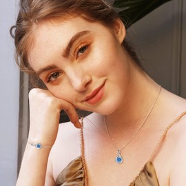 FANCIME 925 Sterling Silver November Birthstone Necklace Infinity Natural Blue Topaz Necklace with Fine Jewellery Box Christmas Birthday Valentine's Day Mother's Day Present for Women Mother