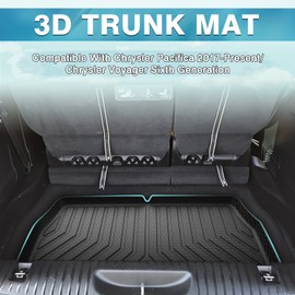 Mixsuper Custom Fit Cargo Liner for Chrysler Pacifica 2017-2025/Voyager 2020-2025, Behind The 3rd Row, All Weather Rear Cargo Mat Trunk Liner Black