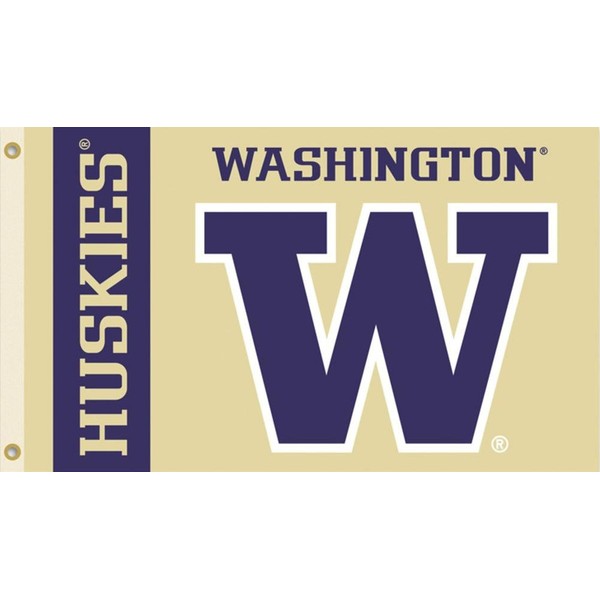 BSI PRODUCTS, INC. - Washington Huskies 3’x5’ Flag with Heavy-Duty Brass Grommets - UW Football, Basketball & Baseball Pride - High Durability for Indoor and Outdoor Use - Great Gift Idea - Washington