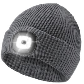 Etsfmoa Unisex Hat with Light,Winter Knitted Lighted Beanie for Men and Women,Rechargeable LED Cap