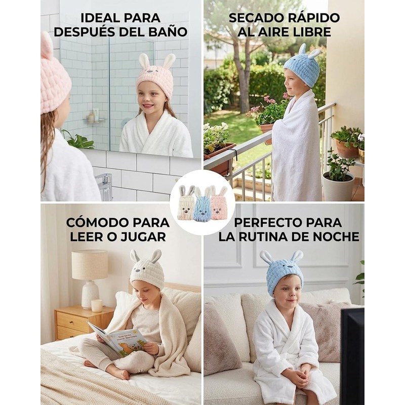 3 Toallas Microfibra Cabello, Toalla para Cabello Absorbente, Gorros Secado