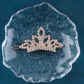 Allereyae Crystal Tiaras Crown Hair Clip Barrette Rhinestone Crown Hairpins Barrette Gold CZ Crown Head Clip Headwear Crystal Wedding Hair Accessories for Women and Girls (Gold)