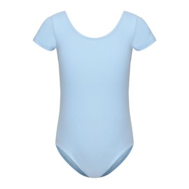 HIPPOSEUS Girls' Team Basic Short Sleeve Leotard for Ballet Dance Gymnastics Toddler Bodysuit Dancewear, AM0019DX-Blue, 8-9 Years