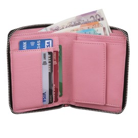STARHIDE Women RFID Safe Protector Zip Around Genuine Leather Wallet with Coin Pocket Gift Box 5550 (Pink)