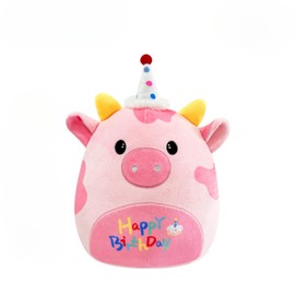 COSORO 20cm Happy Birthday Pink Unicorn Cow Soft Plush Toy,8" Cute Birthday Squishy Cow Birthday Plush Pillow Toy,Stuffed Animal Cow Plushies Toys Gift for Kids Girls Boys Birthday Cuddly Toy
