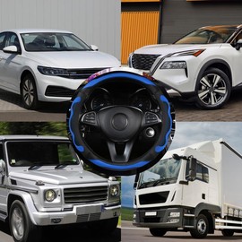 Adunsiaoto Carbon Fibre Car Steering Wheel Cover Silicon Fibre, Car Steering Wheel Cover with Two-Color Splicing Universal, Auto Carbon Fiber Sports Elastic Band Automobile Accessories(Black Blue)