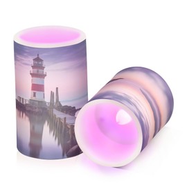 YETTASBIN Lighthouse Flameless Candles with Remote Control and Timer, Adjustable Brightness Long Lasting Battery Operated LED Pillar Candles for Indoor Outdoor Party Home Decor, 2 Pack