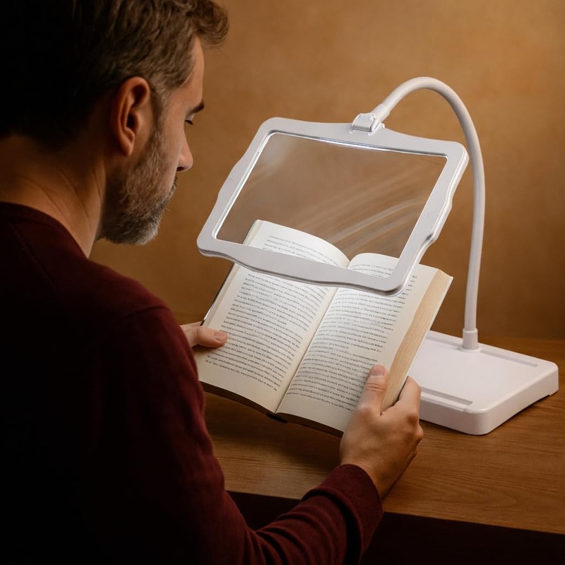 Rechargeable Lighted Magnifying Glass with Stand – Hands Free 5X