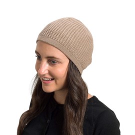 SnugZero Single Layer Unisex Skull Beanie Cap Crochet Cooling Sleep Chemo Caps with Zigzag and Ribbed Patterns (Ribbed - Beige)