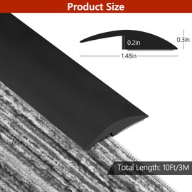 ToLanbbt 10Ft Floor Transition Strip Self Adhesive Carpet to Tile Floor Edging Trim PVC Threshold Strips, Peel and Stick Floor Joining Strip Suitable for Threshold Height Less Than 5mm(Black)