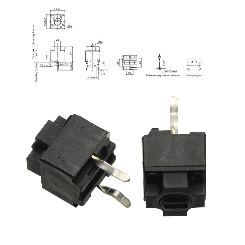 10PPcs Mouse Square Micro Switch Button Micro Switch Black Spots