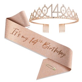 14th Birthday Crown and Sash, 14th Birthday Decorations for Girl 14 Years Old Girl Birthday Gifts 14th It's My 14th Birthday Happy 14th Birthday Party Favor Supplies