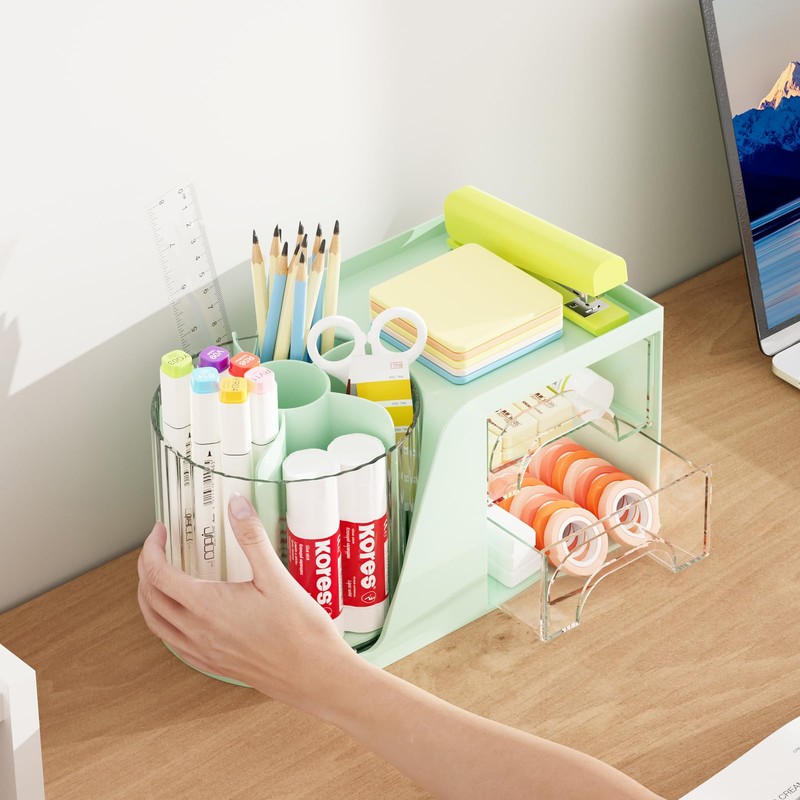 Marbrasse Desk Organiser,360-Degree Rotating Pen Holder,Desk Organisers Accessories with 5
