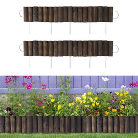 LaLaGreen Garden Edging Border (2 Pack, 36"x6") Small Wooden Fence Lawn Yard Landscape with Metal Stakes, Expandable Half Wood Brown Decorative Planting Tree Patio Path Flower Bed Outdoor Decor No Dig