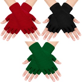 Sumfox 3 Pairs Fingerless Gloves for Women Men Half Finger Gloves Knit Gloves Winter Stretchy Gloves