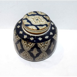 Ginger Jar New 5" Beautiful Oriental Ornate Floral Pattern Dark Blue & Brown Vase Urn & Lid