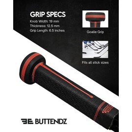 Buttendz Sentry Goalie Hockey Stick Replacement Grip - Precision Control for Goalies with Oversized Knob, Enhanced Tiling Texture, and Premium Hockey Grip (Black, Fire Drip)