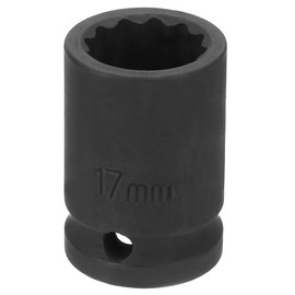 sourcing map 12-Point Impact Socket 1/2 Inch Drive 17mm Metric Cr-V Shallow Impact Socket Nut Driver Wrench for Auto Repair