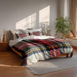 BaoNews Scottish Tartan Duvet Cover Set King Size,3 Pieces Green Wool Plaid Symmetric Square Fashion Bedding Set Hotel Quality Cotton Comforter Cover Set with 2 Pillowcases(No Filler)