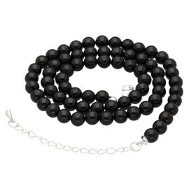 Lebensquelle Plus Black Tourmaline Ball Chain | Diameter 6 mm Balls with Lobster Clasp 45 cm Long | High-Quality Schorl Gemstone Chain, Stainless Steel, No Gemstone