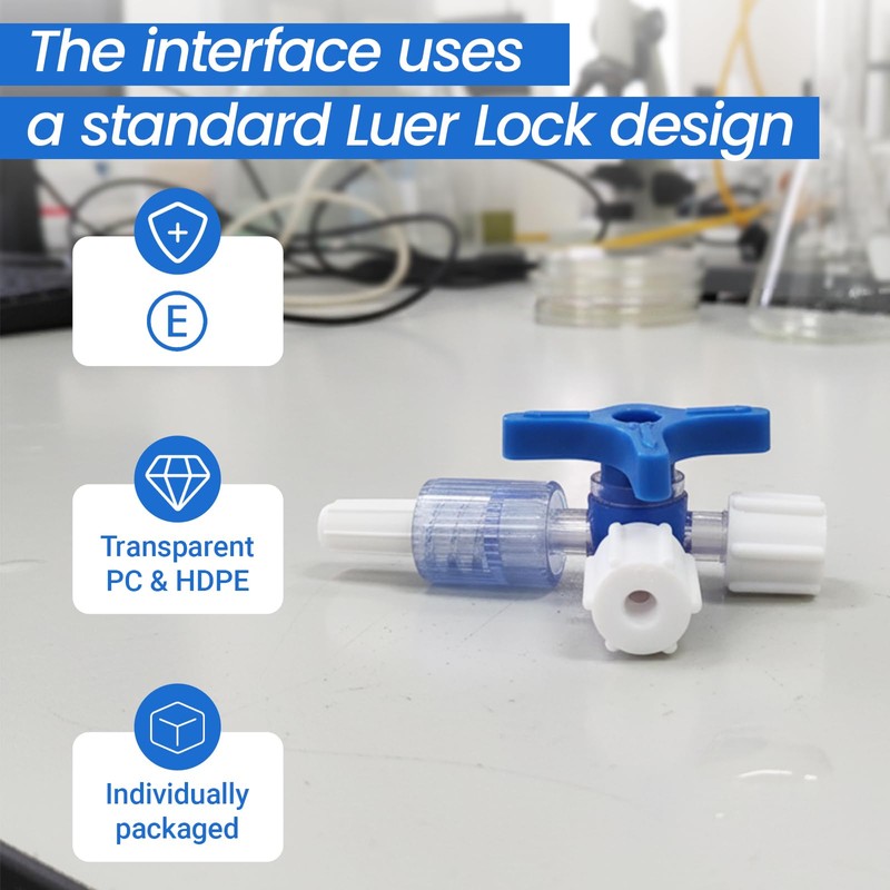 3-Way Luer Stopcock with Male Luer Lock, Disposable Stopcock Valve