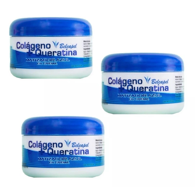 belcapel Matizador Azul Crema Colageno+queratina Belcapel 250ml 3 Pzs