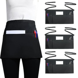 NiceTatertay Server Waitress Waist Apron 3-Pocket Half Aprons 3 Pack Black Short Aprons for Waiters Servers