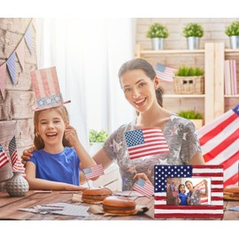 PETCEE American Flag Picture Frame Independence Day Wooden Photo Frame 4th of July Picture Frame Veterans Day Gift American Star Patriotic Desktop Decoration Christmas Memories Day Gift Supplies