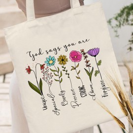 Andeiltech Canvas Christian Tote Bags Bible Canvas Bag Faith-Inspired Graphic Book Tote for Church Christian Birthday Gifts