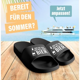 MoonWorks® Men's Umisex Bathing Slippers with German Text "Lustig Der tut nich der Will nur Bier", Der Tut Nix Schwarz Schwarz, 43 EU