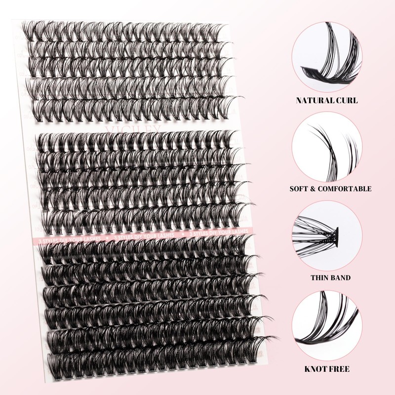 VICILEY Individual Lash Clusters Kit 320 PCS Cluster Lashes 3