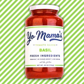 Yo Mama's Foods Keto Tomato Basil Pasta Sauce - Pack of (1) - No Sugar Added, Low Carb, Low Sodium, Vegan, Gluten Free, Paleo Friendly, and Made with Whole, Non-GMO Tomatoes