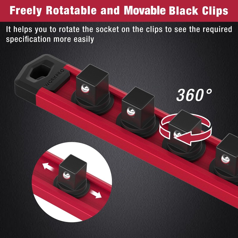 WORKPRO Magnetic Socket Organizer, 1/4-Inch Drive Aluminum Alloy Socket Rail,