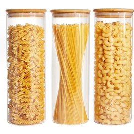 Spreccio Glass Food Storage Jars with Lids[Set of 3], Perfect for Pasta, Cookies, Nuts, Coffee, Cereal, Flour, and More, Organize Your Kitchen and Pantry with these BPA-Free Glass Canisters