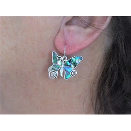 Della's Designs Butterfly Earring Dangles, in Garden Swirl Design with Stunning Abalone Inlay. Each pair has its own Exquisite look, then wrapped in Sterling Silver