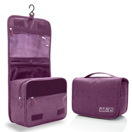 Reelau Hanging Toiletry Bag Foldable, Travel Toiletry Bag Durable Toiletry Pouch with Hanging Hook and Zippers Portable Cosmetic Storage Bag Folding Makeup Bag Organizer Pouch (Purple)