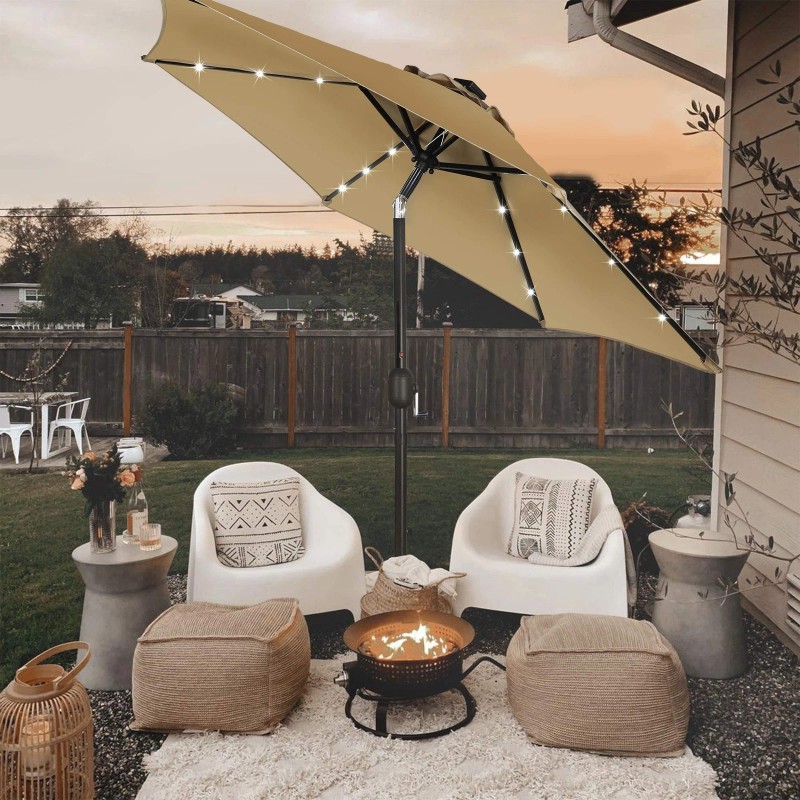 Blissun 7.5 ft Solar Umbrella, 18 LED Lighted Patio Umbrella,