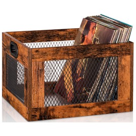3IngSeagulls Vinyl Record Storage Crate Wooden Record Holder, Classic Cube Record Organizer Storage 100+ Records, Brown Color Vinyl Record Holder for Albums Super Easy to Assemble…