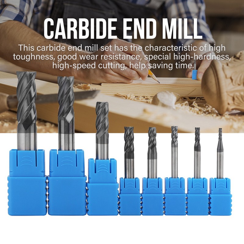 8pcs 2-12mm 4 Flutes Carbide End Mill Set Tungsten Steel