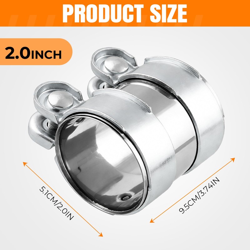 QBselecar 2 Inch (51mm) Universal Muffler Band Clamp, Stainless Steel