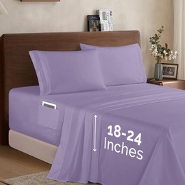 Elegant Comfort Luxury 1500 Premium Hotel Quality Microfiber 4-Piece Sheet Set - Soft, All Around Elastic 18-24 Inches Deep Fitted Sheet - Extra Deep Pocket Sheets, Queen, Lavender